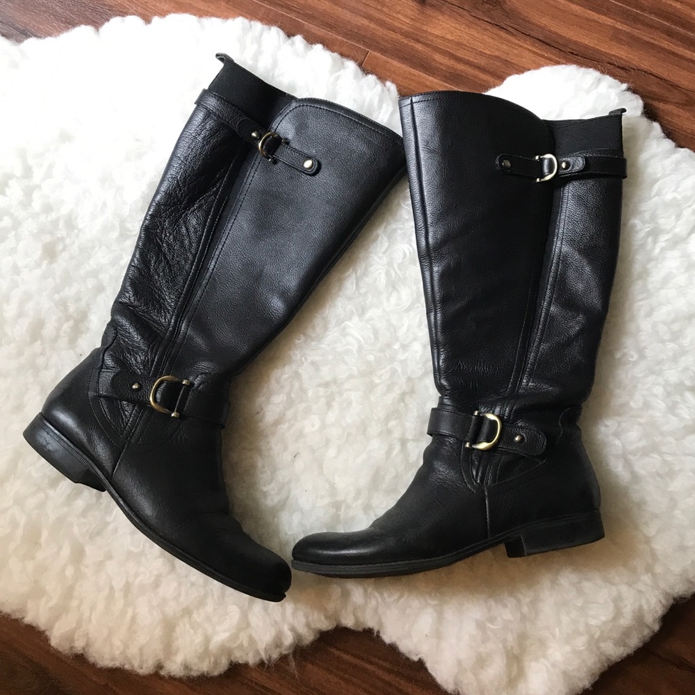 Naturalized Black Leather Riding Boots